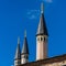 Abstract looking narrow pointed towers on a historic building in Istanbul