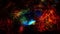 Abstract loop space travel to NGC 6357 The Lobster Nebula. 4K 3D seamless looping. Science, sci-fi space exploration to NGC 6357.