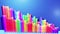 Abstract looped infographics background with multicolored 3d bars on blue bg. Downgrade graph from columns. Economic