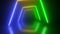 Abstract looped tunnel neon blue green and yellow energy glowing