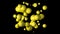 Abstract looping 3D animation of yellow balls on black background