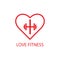 Abstract love fitness logo, icon on white background