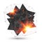 Abstract low poly black object with grid and fire