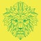 Abstract Low Polygon Lion Head Green On Yellow Color Vector Illustration