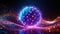 Abstract luminescent sphere pulsating with vivid neon energy. Particles and waves of magical glowing