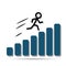 Abstract man quickly moves on the growing diagram bars. Vector illustration