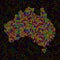 Abstract map of Australia, colorful dots