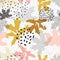 Abstract maple leaves seamless pattern in gold and grey colors