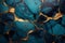 Abstract marble teal blue and gold vein