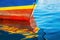 Abstract marine background. Multi-colored bright reflection of old sea ship in the water.