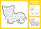 Abstract maze. Adorable Corgi. Game for kids. Puzzle for children. Labyrinth conundrum. Find the right path. Education worksheet.