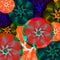 Abstract medal of flowers. Summer colors toucan, tropical, exotic and heat on a green background.