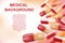 Abstract Medical banner ads. Realistic painkillers pills, antibiotics, vitamins, medical supplies and capsules. Vector