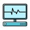 Abstract medical device with a monitor for examination of the heart, ultrasound and cardiogram,  icon on a white background.