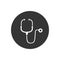 Abstract medical white icon with stethoscope, vector illustration on gray background in modern flat style