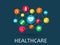 Abstract medicine background with lines, circles and integrate flat icons. Infographic concept medical, health