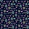 Abstract Memphis Style Neon Seamless Pattern with Geometric Shapes.