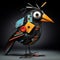 Abstract Metal Bird Sculpture: Playful Robin With Funny Appearance