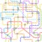 Abstract metro map in shape of circle. Vector subway underground scheme. City transportation diagram concept. Colorful