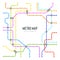 Abstract metro map in shape of square. Vector subway underground scheme. City transportation diagram concept. Colorful