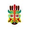 Abstract mexican mask with red feather and green wave element