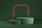 Abstract minimal background. Green cylindrical podium with arc shape for product display