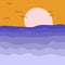 Abstract minimalistic seascape at sunset. Vector hand drawn illustration