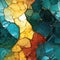 Abstract mixed colored glass in dark turquoise and light gold (tiled)