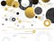 Abstract modern background with golden and black glittering circles decorated with patterns. Geometric design. Can be used for