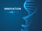 Abstract modern business background depicting innovation in shape of a DNA double helix on blue background