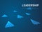 Abstract modern business background depicting leadership in shape of paper planes following a leader on blue background