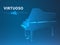 Abstract modern business background vector depicting a virtuoso in shape of an opened grand piano on blue background.