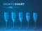 Abstract modern business growing chart in shape of increasingly full champagne glasses on blue background