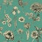 Abstract modern floral seamless pattern with hand drawn flower in Toile de jouy style. Retro elegance repeat print