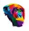 Abstract monkey chimpanzee head portrait from multicolored paints. Colored drawing