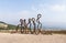 An abstract monument made of a metal profile stands at the entrance to the Israeli Margaliot village in the Upper Galilee in