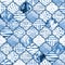 Abstract moroccan geometric seamless pattern in monochrome marine blue colors