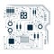 Abstract motherboard, microprocessor, diodes. Vector graphics