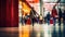 Abstract Motion Blur of Shoppers in a Modern Shopping Mall with Blurred Background