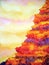 Abstract mountain volcano hell cliff watercolor painting illustration