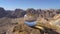 Abstract mountains landscape background with crystal ball, wonderful nature view from the top, petra ancient city in