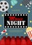 Abstract Movie Night Cinema Flat Background with Reel, Old Style Ticket, Big Pop Corn and Clapper Symbol Icons. Vector