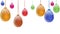 Abstract multicolored easter eggs hanging on white background