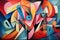 Abstract multicolored figures in an abstract cubist or cubism style painting