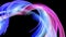 Abstract multicolored transparent ribbons move around on a black background. Motion graphics 3d looped background with