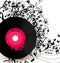 Abstract music background with vinyl record and notes