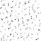 Abstract musical seamless pattern with black notes on white background.