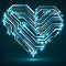 Abstract neon circuit board in shape heart