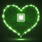 Abstract neon electronic circuit board in shape of heart