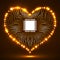 Abstract neon electronic circuit board in shape of heart